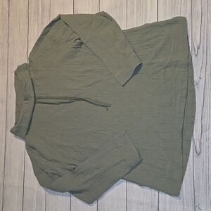 Caslon Gauze Funnel Neck Cotton Blend Long Sleeve Top Green Size L NWOT